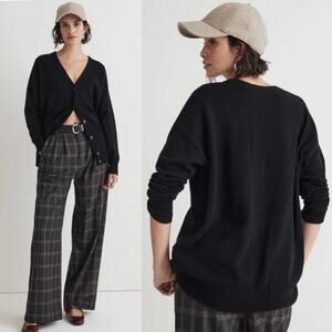 NWT Madewell V-Neck Relaxed Cardigan Sweater Merino Wool Blend XXS Black NM610‎
